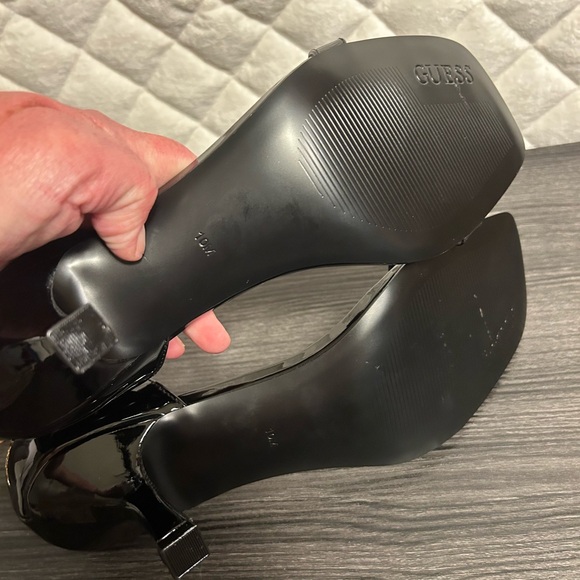 Guess Kitten Heel Black Gold Rhinestone Ankle Strap Open Toe Stiletto sz 10 - Picture 5 of 5